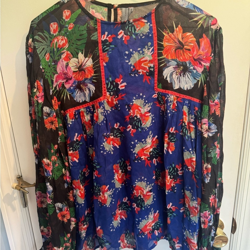 NWOT Anthropologie Blink London Floral Blouse - Blue and Red, Medium